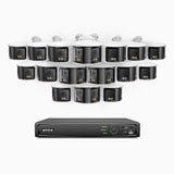 FDH600 - 16 Channel PoE Security System with 16 doppia lente telecamere 6MPX, ultra grandangolo 180°, visione notturna intelligente a doppia luce, audio bidirezionale, sirena e allarme attivi, rilevamento persone e veicoli, IP67