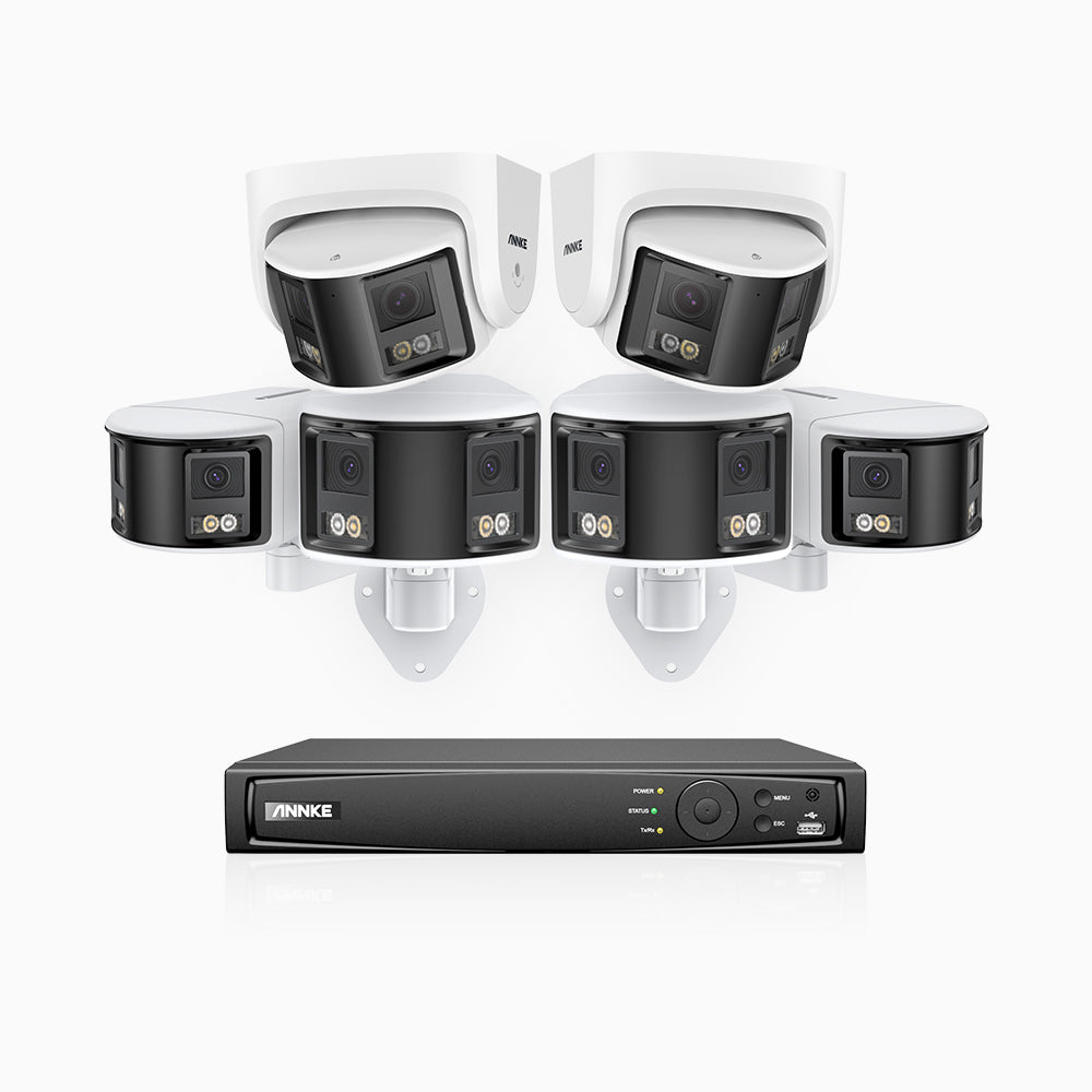 FDH600 - Kit videosorveglianza PoE doppia lente 8 canali 6 MPX, 4 telecamere bullet e 2 telecamere, turretultra grandangolo 180°, super apertura f/1.2, sensore BSI, visione notturna a colori, microfono incorporato