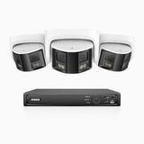 FDH600 - Kit videosorveglianza PoE 8 canali con 3 doppia lente telecamere 6 MPX, ultra grandangolo 180°, super apertura f/1.2, sensore BSI, visione notturna a colori, microfono incorporato