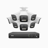 AZH800 - Kit videosorveglianza PoE 8 canali con 8 telecamere 4K, zoom ottico 4X, doppia luce visione notturna, rilevamento del movimento 2.0, Microfono integrato, sirena e allarme stroboscopico