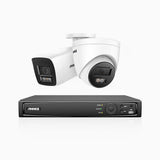 H1200 - 8-channel 4K 12MP PoE video surveillance kit, 1 bullet cameras and 1 turret cameras, visione notturna a colori e IR, Rilevamento umano e veicolare, H.265+, Microfono integrato, Archiviazione locale fino a 512 GB, IP67