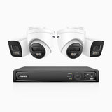 H1200 - 8-channel 4K 12MP PoE video surveillance kit, 2 bullet cameras and 2 turret cameras, visione notturna a colori e IR, Rilevamento umano e veicolare, H.265+, Microfono integrato, Archiviazione locale fino a 512 GB, IP67