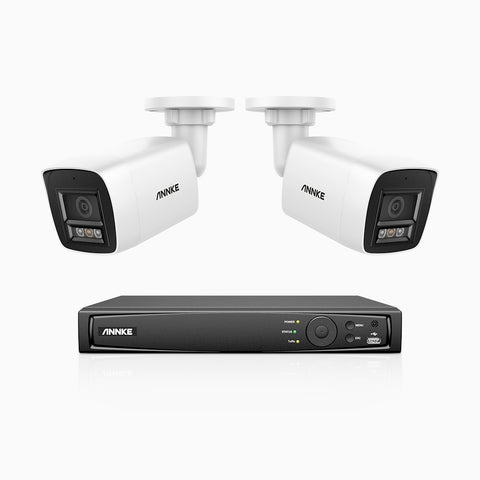 H1200 - 8 channel PoE video surveillance kit with 2 cameras 4K 12MP, visione notturna a colori e IR, Rilevamento umano e veicolare, H.265+, Microfono integrato, Archiviazione locale fino a 512 GB, IP67