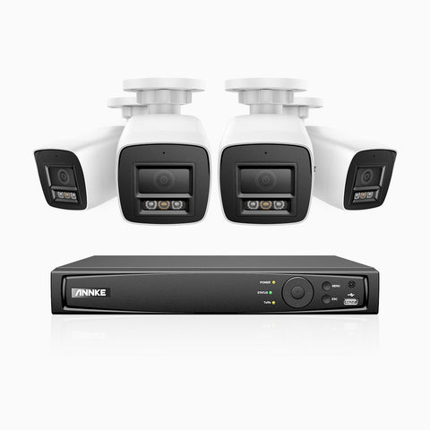 H800 - Kit videosorveglianza PoE 8 canali con 4 telecamere 8 MPX (4K), riconoscere di persone e veicoli, visione notturna a colori e IR,microfono integrato, supporta ONVIF e RTSP