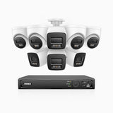 H1200 - 8-channel 4K 12MP PoE video surveillance kit, 4 bullet cameras and 4 turret cameras, visione notturna a colori e IR, Rilevamento umano e veicolare, H.265+, Microfono integrato, Archiviazione locale fino a 512 GB, IP67