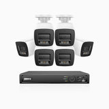 H1200 - 8 channel PoE video surveillance kit with 6 cameras 4K 12MP, visione notturna a colori e IR, Rilevamento umano e veicolare, H.265+, Microfono integrato, Archiviazione locale fino a 512 GB, IP67