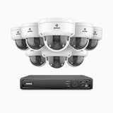 AZH800 - Kit videosorveglianza PoE 8 canali con 8 telecamere 4K, zoom ottico 4X, doppia luce visione notturna, rilevamento del movimento 2.0, Microfono integrato, sirena e allarme stroboscopico