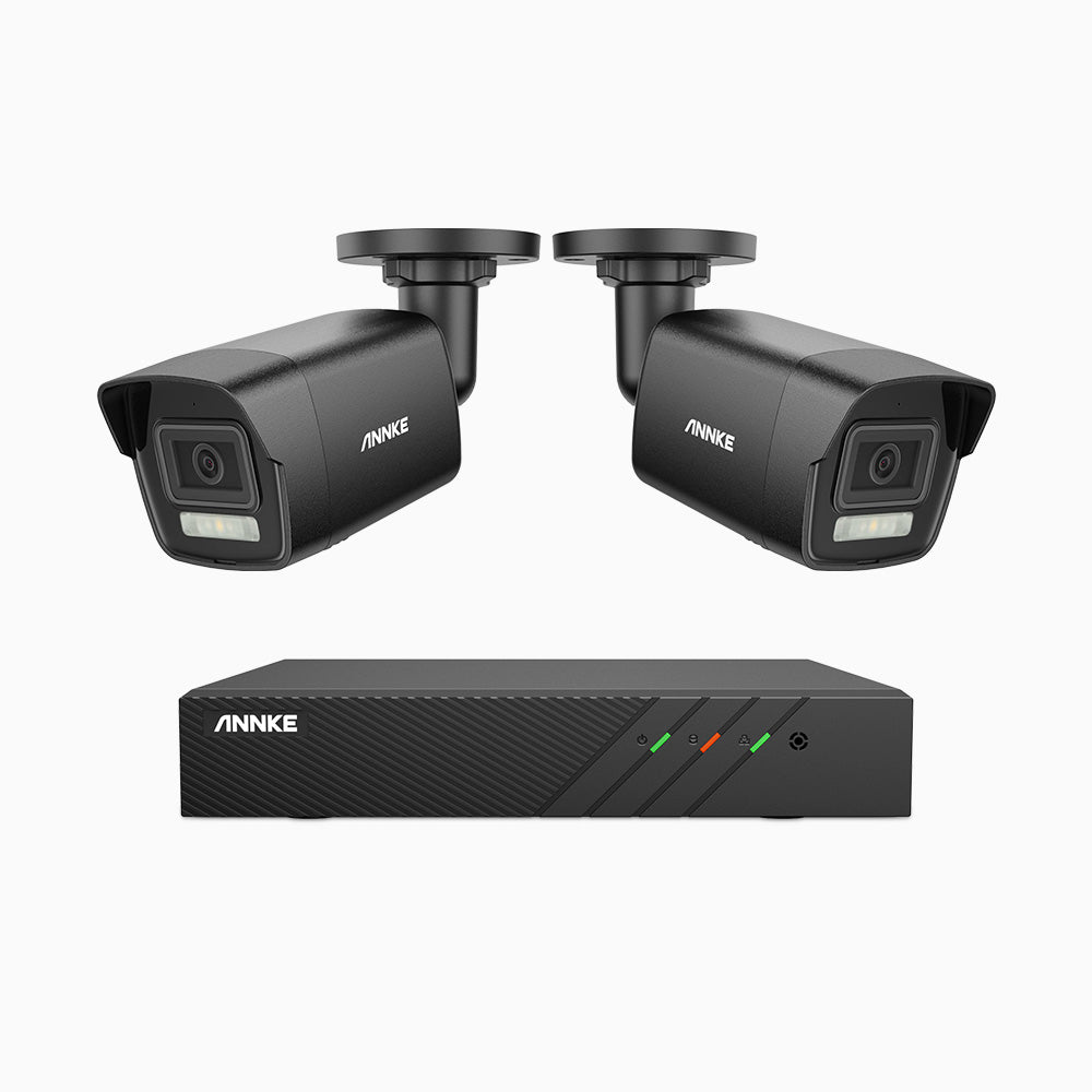 AH500 - Kit videosorveglianza PoE 8 canali con 2 telecamera 3K, visione notturna a colori, microfono integrato, IP67, supporta ONVIF e RTSP