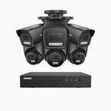 AH500 - Kit videosorveglianza PoE 8 canali 3K, 3 telecamera bullet e 3 telecamera turret, visione notturna a colori e IR, risoluzione 3072*1728, apertura f/1.6 (0.005 lux), rilevamento umano e veicoli, microfono integrato, IP67