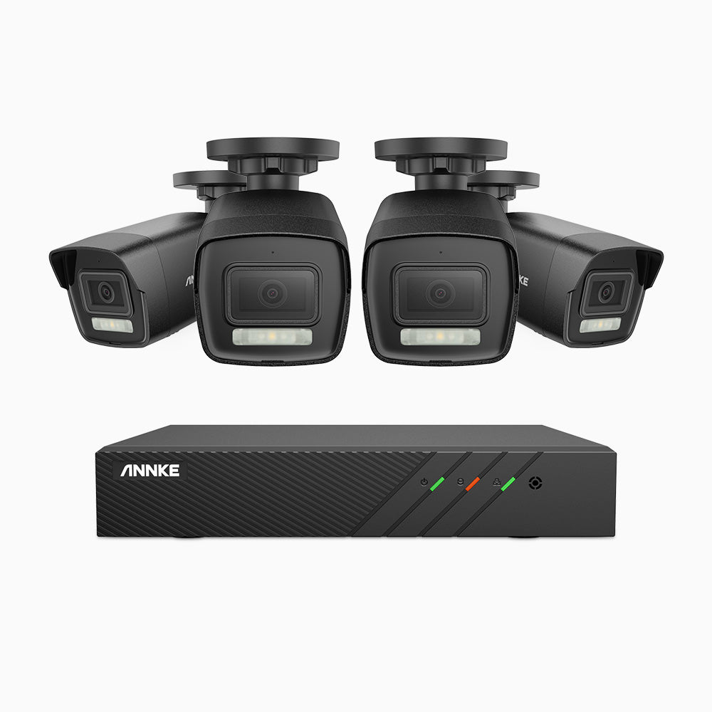 H500P - Kit videosorveglianza PoE 8 canali con 4 telecamera 3K, visione notturna a colori, microfono integrato, IP67, supporta ONVIF e RTSP