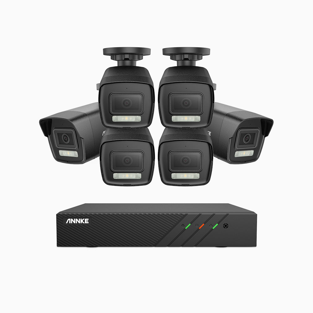 H500P - Kit videosorveglianza PoE 8 canali con 6 telecamera 3K, visione notturna a colori, microfono integrato, IP67, supporta ONVIF e RTSP