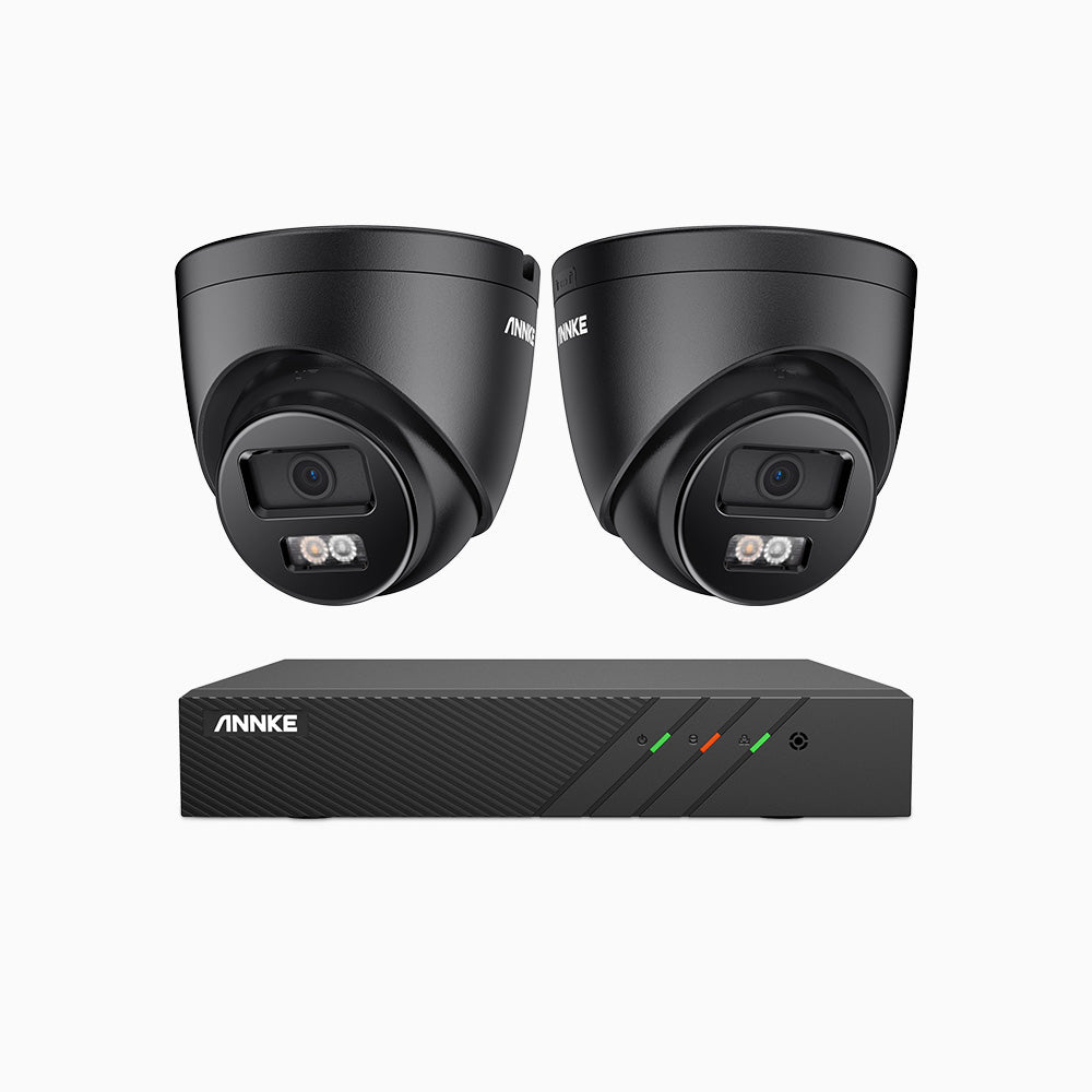H500P - Kit videosorveglianza PoE 8 canali con 2 telecamera 3K, visione notturna a colori, microfono integrato, IP67, supporta ONVIF e RTSP