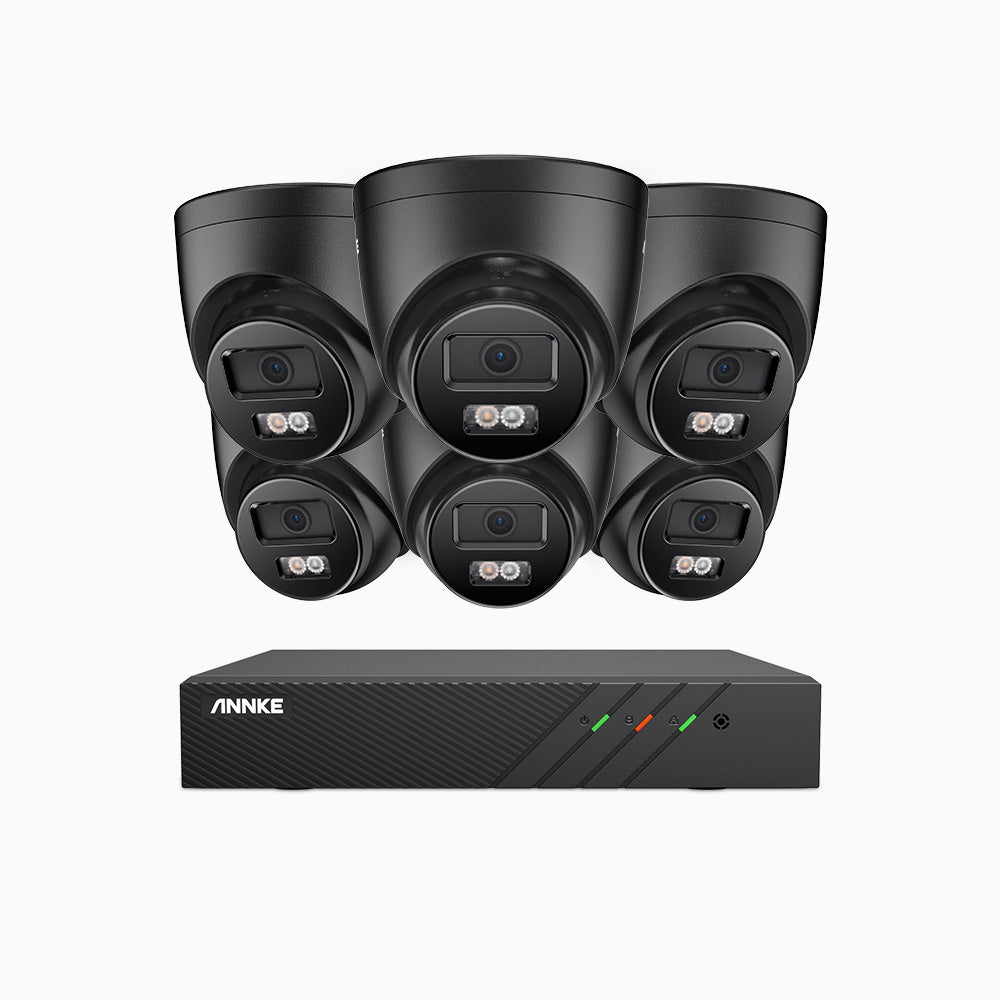 H500P - Kit videosorveglianza PoE 8 canali con 6 telecamera 3K, visione notturna a colori, microfono integrato, IP67, supporta ONVIF e RTSP