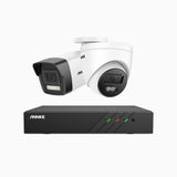 AH500 - Kit videosorveglianza PoE 8 canali 3K, 1 telecamera bullet e 1 telecamera turret, visione notturna a colori e IR, risoluzione 3072*1728, apertura f/1.6 (0.005 lux), rilevamento umano e veicoli, microfono integrato, IP67