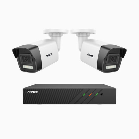 AH500 - Kit videosorveglianza PoE 8 canali con 2 telecamera 3K, visione notturna a colori, microfono integrato, IP67, supporta ONVIF e RTSP