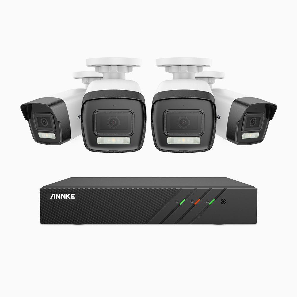 AH500 - Kit videosorveglianza PoE 8 canali con 4 telecamera 3K, visione notturna a colori, microfono integrato, IP67, supporta ONVIF e RTSP