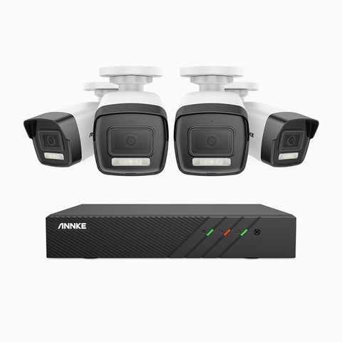 AH500 - Kit videosorveglianza PoE 8 canali con 4 telecamera 3K, visione notturna a colori, microfono integrato, IP67, supporta ONVIF e RTSP
