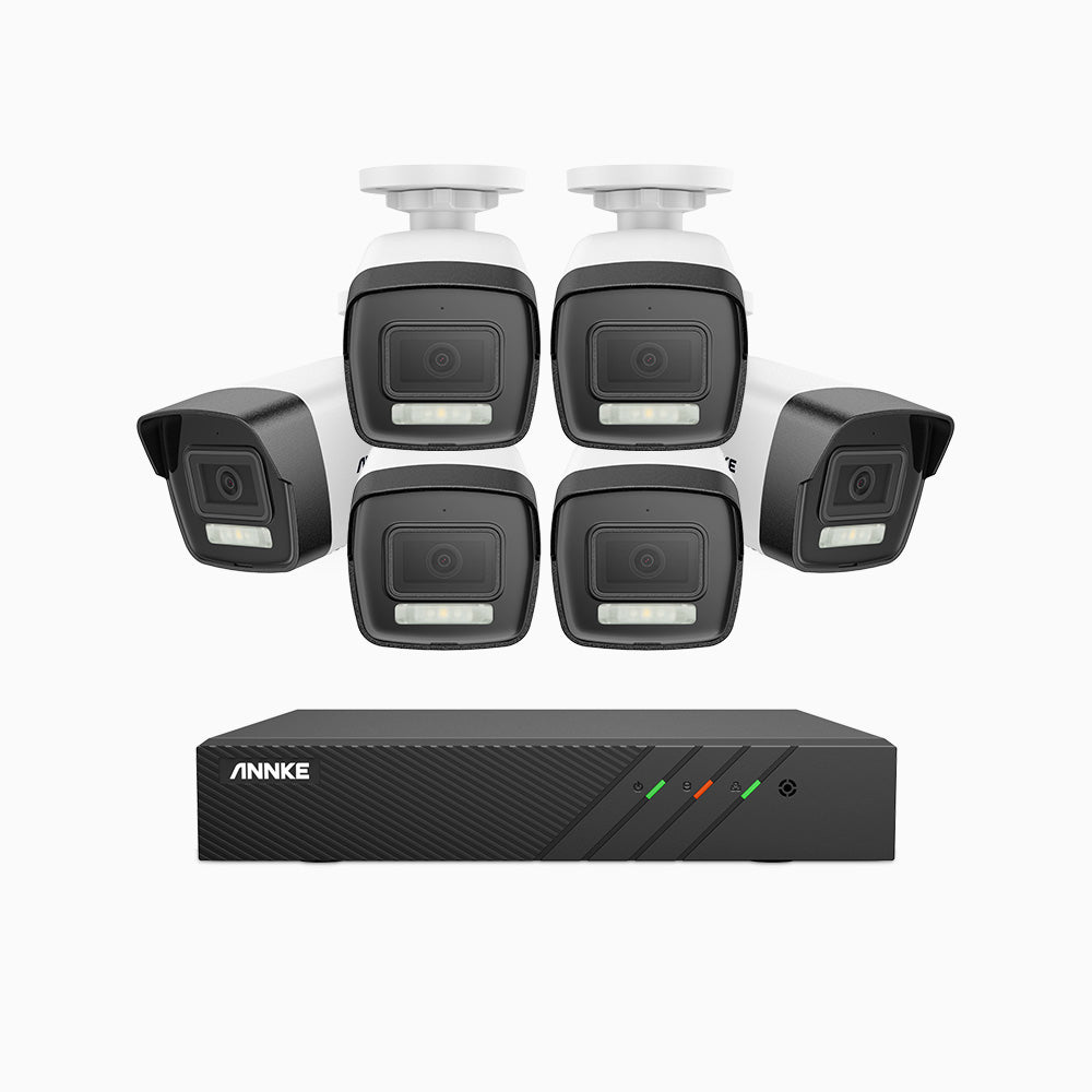 AH500 - Kit videosorveglianza PoE 8 canali con 6 telecamera 3K, visione notturna a colori, microfono integrato, IP67, supporta ONVIF e RTSP