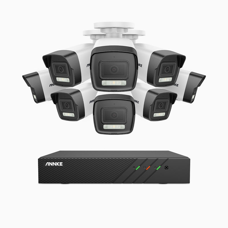 AH500 - Kit videosorveglianza PoE 8 canali con 8 telecamera 3K, visione notturna a colori, microfono integrato, IP67, supporta ONVIF e RTSP