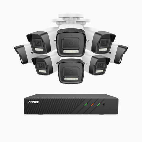 AH500 - Kit videosorveglianza PoE 8 canali con 8 telecamera 3K, visione notturna a colori, microfono integrato, IP67, supporta ONVIF e RTSP