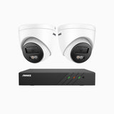 AH500 - Kit videosorveglianza PoE 8 canali con 2 telecamera 3K, visione notturna a colori, microfono integrato, IP67, supporta ONVIF e RTSP