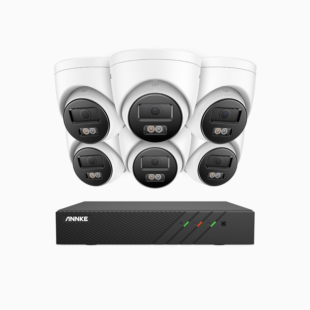 H500P - Kit videosorveglianza PoE 8 canali con 6 telecamera 3K, visione notturna a colori, microfono integrato, IP67, supporta ONVIF e RTSP