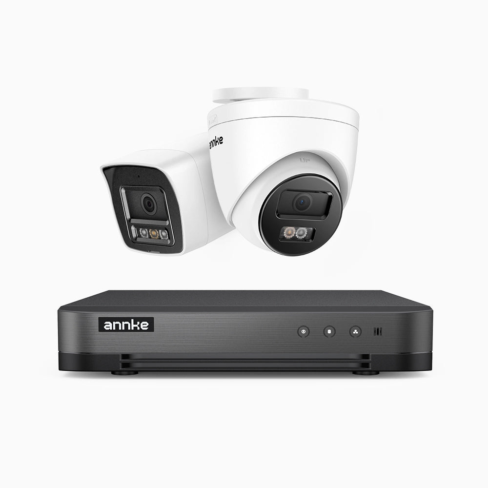 H800 - Kit videosorveglianza PoE 8 canali 8 MPX (4K), 1 telecamera bullet e 1 telecamera turret, visione notturna a colori e IR,microfono integrato, riconoscere di persone e veicoli, supporta ONVIF e RTSP