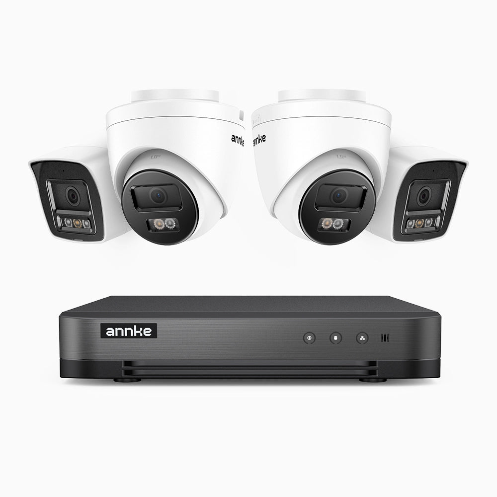 H800 - Kit videosorveglianza PoE 8 canali 8 MPX (4K), 2 telecamere bullet e 2 telecamere turret, visione notturna a colori e IR,microfono integrato, riconoscere di persone e veicoli, supporta ONVIF e RTSP