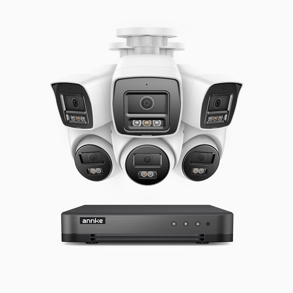 H800 - Kit videosorveglianza PoE 8 canali 8 MPX (4K), 3 telecamere bullet e 3 telecamere turret, visione notturna a colori e IR,microfono integrato, riconoscere di persone e veicoli, supporta ONVIF e RTSP