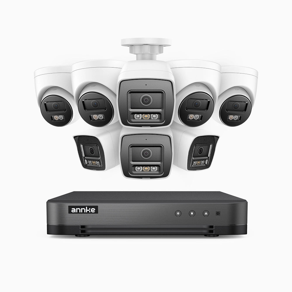 H800 - Kit videosorveglianza PoE 8 canali 8 MPX (4K), 4 telecamere bullet e 4 telecamere turret, visione notturna a colori e IR,microfono integrato, riconoscere di persone e veicoli, supporta ONVIF e RTSP