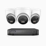 H800 - Kit videosorveglianza PoE 8 canali con 3 telecamere 8 MPX (4K), visione notturna a colori e IR,microfono integrato, riconoscere di persone e veicoli, supporta ONVIF e RTSP