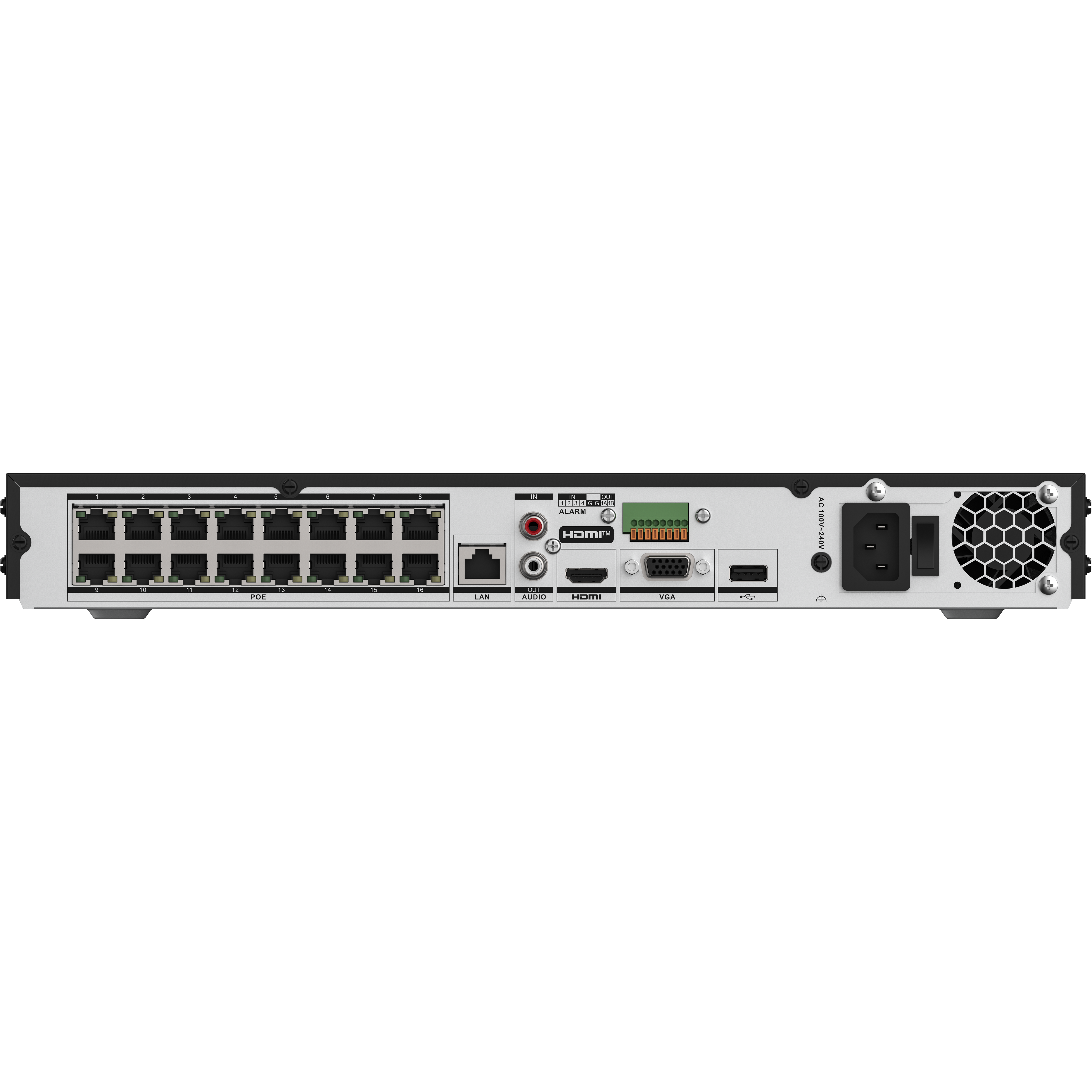 ANP1600 - NVR PoE 4K con 16 Canali H.265+, Larghezza di banda in uscita fino a 160 Mbps, Capacità di decodifica 2CH 4K, Supporta IPC per rilevazione umana e veicoli, Rilevamento perimetrale, Due slot per hard disk