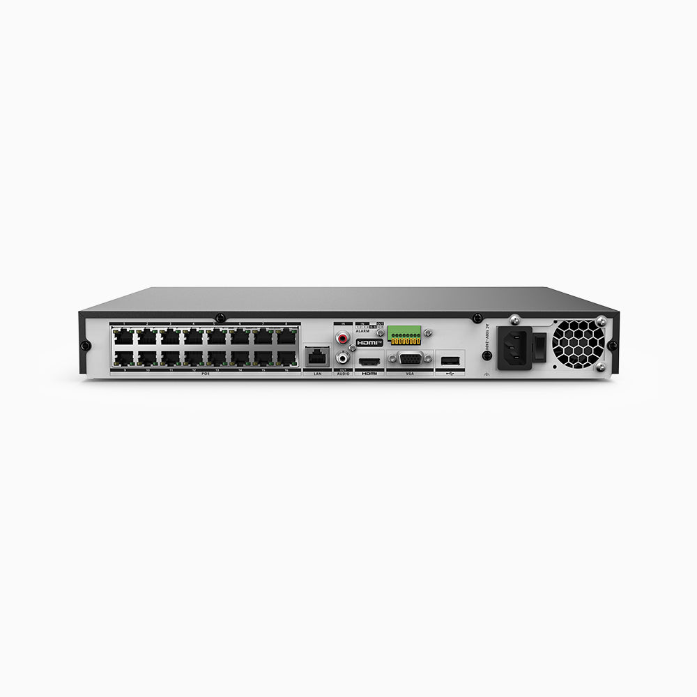 ANP1600 - NVR PoE 12MP con 16 Canali H.265+, Larghezza di banda in uscita fino a 160 Mbps, Capacità di decodifica 2CH 12MP, Supporta IPC per rilevazione umana e veicoli, Rilevamento perimetrale, Due slot per hard disk