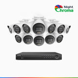 NightChroma<sup>TM</sup> NCK800 - Kit videosorveglianza PoE 16 canali con 12 telecamere 4K, Visione Notturna a Colori Acme, 3840 × 2160 a 30 fps, Rilevamento di Persone e Veicoli, Sirena e Allarme Stroboscopico, Audio Bidirezionale