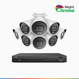 NightChroma<sup>TM</sup> NCK800 - Kit videosorveglianza PoE 16 canali con 8 telecamere 4K, Visione Notturna a Colori Acme, 3840 × 2160 a 30 fps, Rilevamento di Persone e Veicoli, Sirena e Allarme Stroboscopico, Audio Bidirezionale