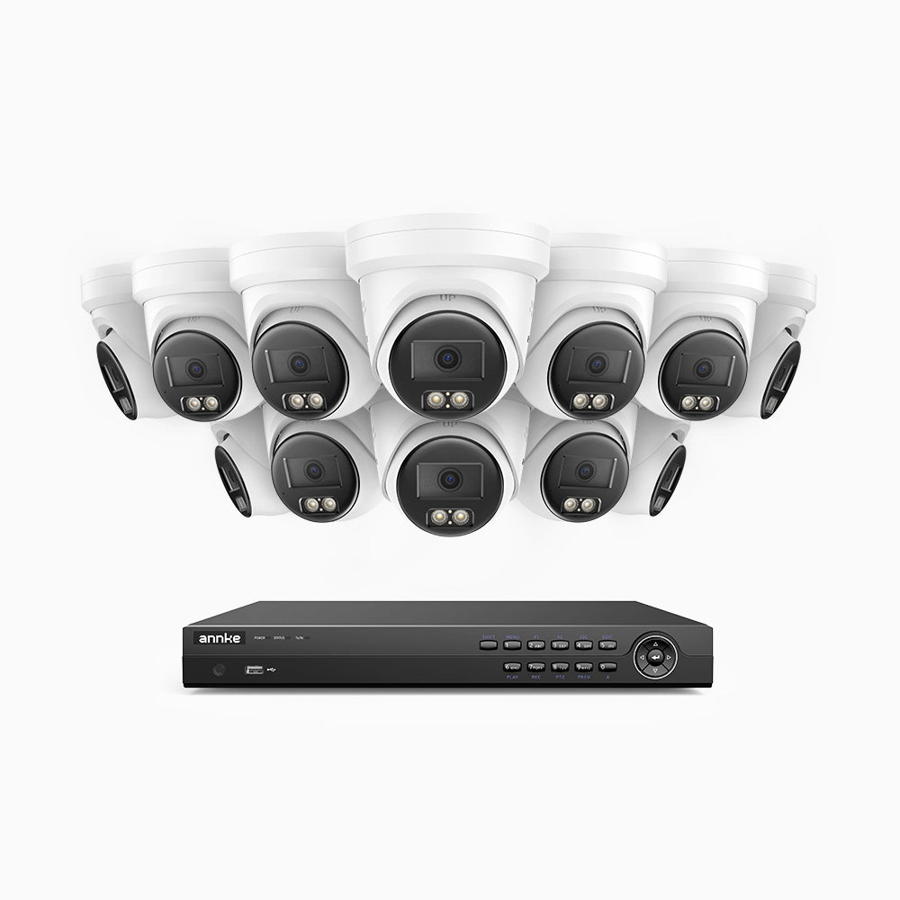 NightChroma<sup>TM</sup> NCK800 - Kit videosorveglianza PoE 16 canali con 12 telecamere 4K, Visione Notturna a Colori Acme, 3840 × 2160 a 30 fps, Rilevamento di Persone e Veicoli, Sirena e Allarme Stroboscopico, Audio Bidirezionale