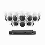 NightChroma<sup>TM</sup> NCK800 - Kit videosorveglianza PoE 16 canali con 12 telecamere 4K, Visione Notturna a Colori Acme, 3840 × 2160 a 30 fps, Rilevamento di Persone e Veicoli, Sirena e Allarme Stroboscopico, Audio Bidirezionale