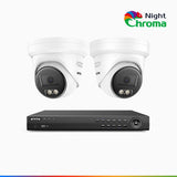 NightChroma<sup>TM</sup> NCK800 - Kit videosorveglianza PoE 8 canali con 2 telecamere 4K, Visione Notturna a Colori Acme, 3840 × 2160 a 30 fps, Rilevamento di Persone e Veicoli, Sirena e Allarme Stroboscopico, Audio Bidirezionale