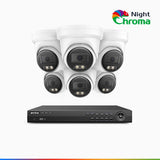 NightChroma<sup>TM</sup> NCK800 - Kit videosorveglianza PoE 8 canali con 6 telecamere 4K, Visione Notturna a Colori Acme, 3840 × 2160 a 30 fps, Rilevamento di Persone e Veicoli, Sirena e Allarme Stroboscopico, Audio Bidirezionale