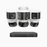 FDH800 - Kit videosorveglianza PoE doppia lente 8 canali 4K, 3 telecamere bullet e 3 telecamere, vista panoramica a 180°, visione notturna intelligente a doppia luce, audio bidirezionale, sirena e allarme attivi, rilevamento persone e veicoli, IP67
