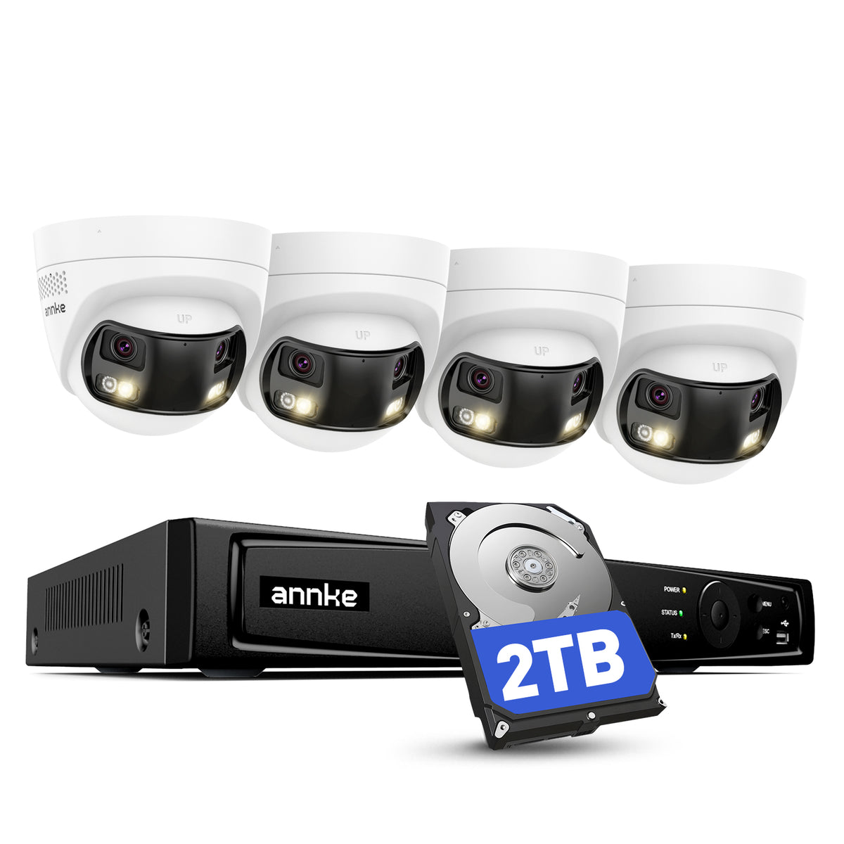 ANNKE Kit di videosorveglianza PoE 4K, doppio obiettivo, disco rigido 2 TB, Vista panoramica a 180°, NVR H.265+ 12 MP/8 canali, IA persone/veicoli, audio bidirezionale, allarme acustico e luminoso