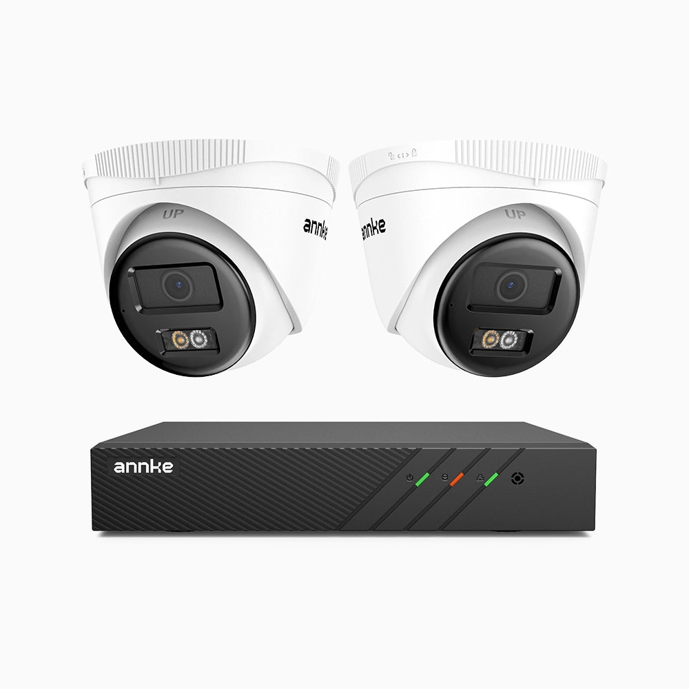 H500 - Kit videosorveglianza PoE 8 canali con 2 telecamere 5 MPX, Visione notturna intelligente a doppia luce, 3072 × 1728 @ 20 fps, rilevamento intelligente di persone e veicoli, microfono integrato, IP67