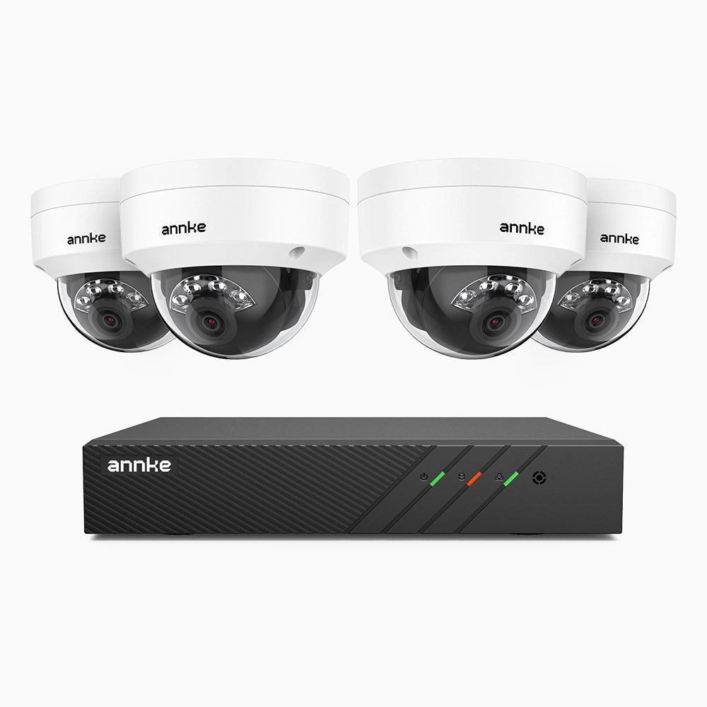 H500 - Kit videosorveglianza PoE 8 canali con 4 telecamere 5 MPX, Visione notturna intelligente a doppia luce, 3072 × 1728 @ 20 fps, rilevamento intelligente di persone e veicoli, microfono integrato, IP67