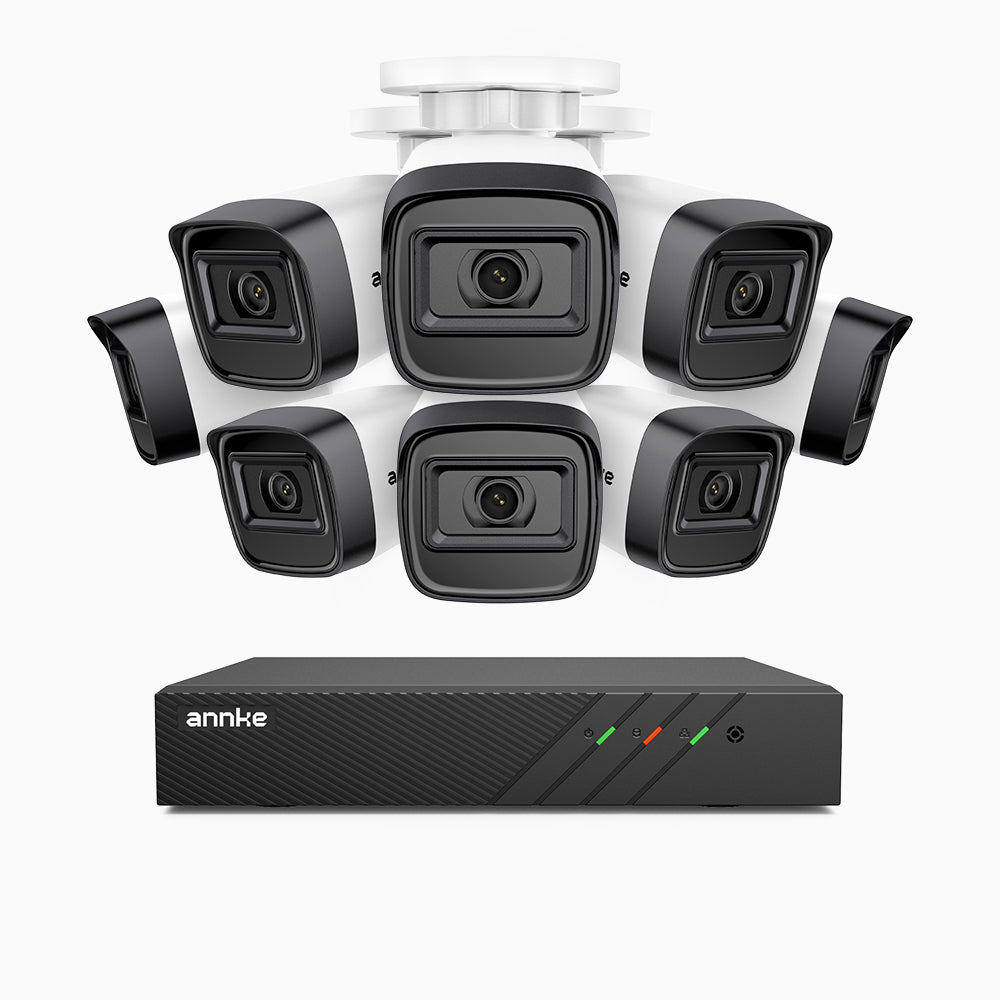 H300 - Kit videosorveglianza PoE 8 canali con 8 telecamera 3MP, visione notturna EXIR 2.0, rilevamento del movimento, H.265+, impermeabilità IP67