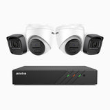 H300 - Kit videosorveglianza PoE 8 canali 3MP, 2 telecamera bullet e 2 telecamera turret,  visione notturna EXIR 2.0, rilevamento del movimento, H.265+, impermeabilità IP67