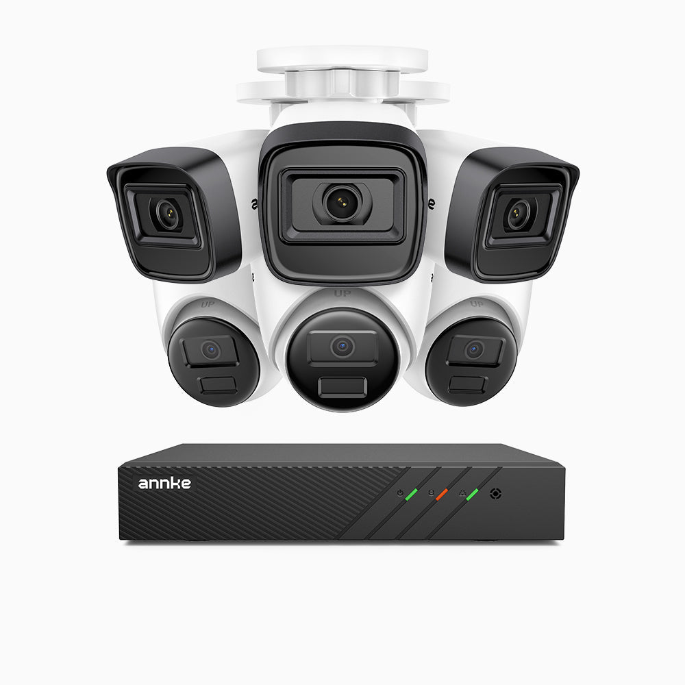 H300 - Kit videosorveglianza PoE 8 canali 3MP, 3 telecamera bullet e 3 telecamera turret,  visione notturna EXIR 2.0, rilevamento del movimento, H.265+, impermeabilità IP67