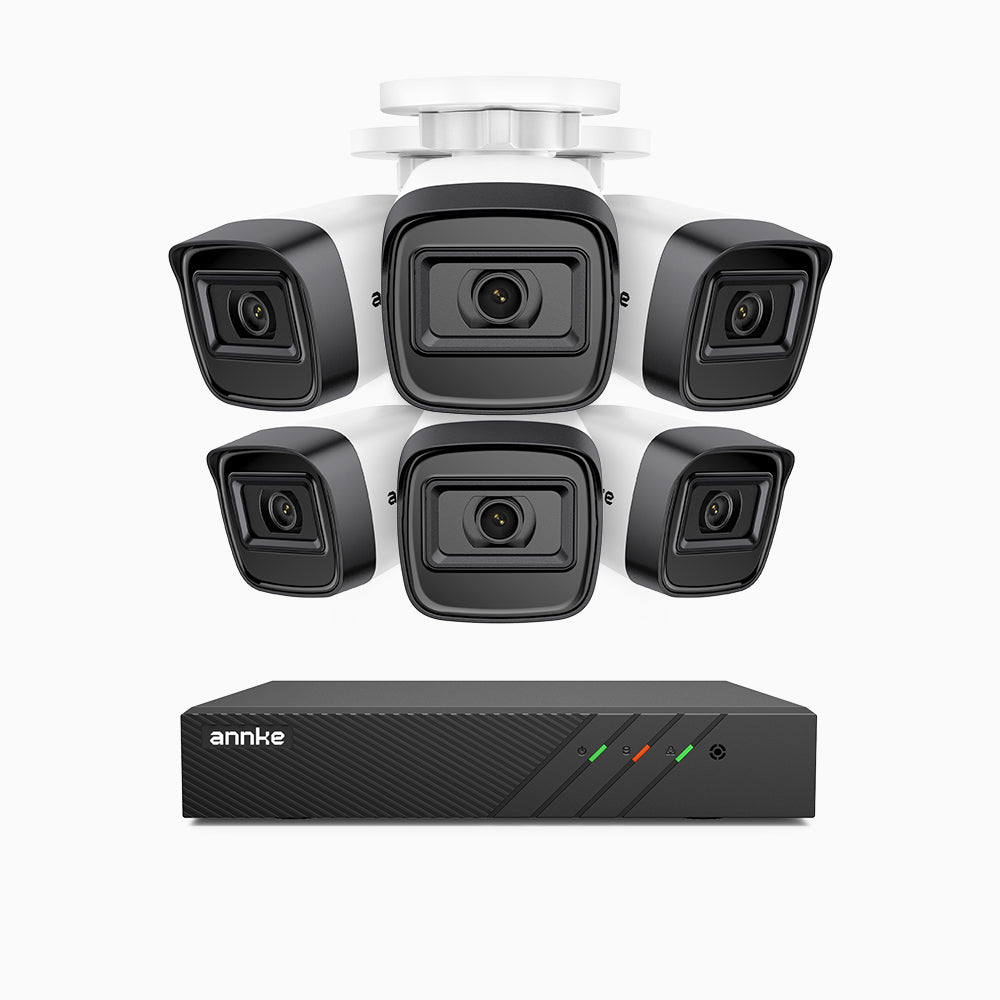H300 - Kit videosorveglianza PoE 8 canali con 6 telecamera 3MP, visione notturna EXIR 2.0, rilevamento del movimento, H.265+, impermeabilità IP67