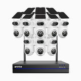 WBS400P - Kit videosorveglianza wireless 8 canali con 8 telecamere 4 MPX, doppio obiettivo, 100% senza fili, batteria da 9000 mAh & alimentazione solare, rotazione 350° e inclinazione 90°, rilevamento persone PIR, audio bidirezionale