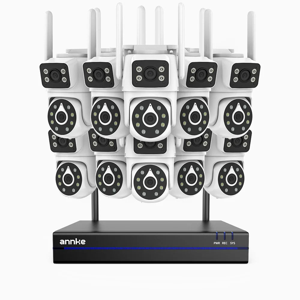 WCDS400 - Kit videosorveglianza wireless 16 canali con 10 telecamere 4 MPX, WiFi dual-band 2,4/5 GHz Pro, rilevamento umano AI, audio bidirezionale, rotazione 350° e inclinazione 90°, compatibile con Alexa
