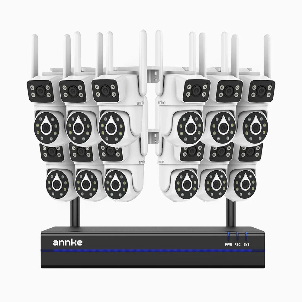 WCDS400 - Kit videosorveglianza wireless 16 canali con 12 telecamere 4 MPX, WiFi dual-band 2,4/5 GHz Pro, rilevamento umano AI, audio bidirezionale, rotazione 350° e inclinazione 90°, compatibile con Alexa